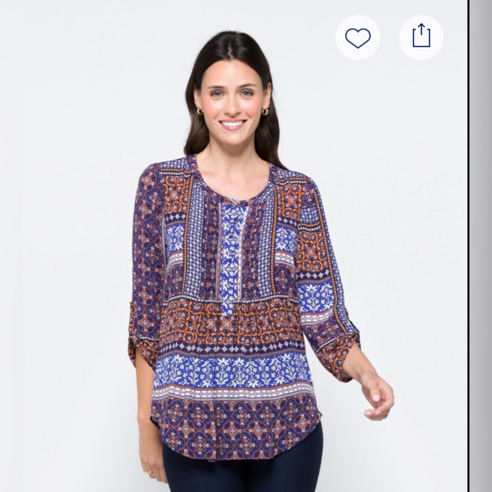 Pale Sky Blue Orange Pin Tuck Tunic